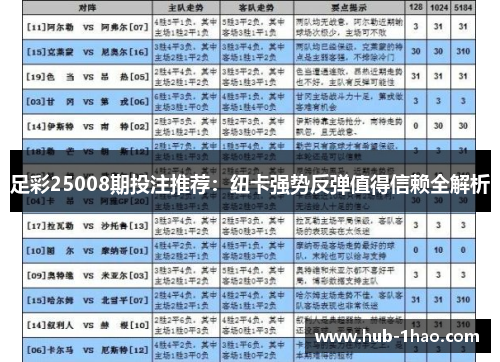 足彩25008期投注推荐：纽卡强势反弹值得信赖全解析